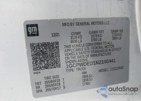 2022 Chevrolet Silverado 1500 Ltd 2Wd Short Bed Rst из США, поврежденный, VIN 1GCPWDED1NZ160441